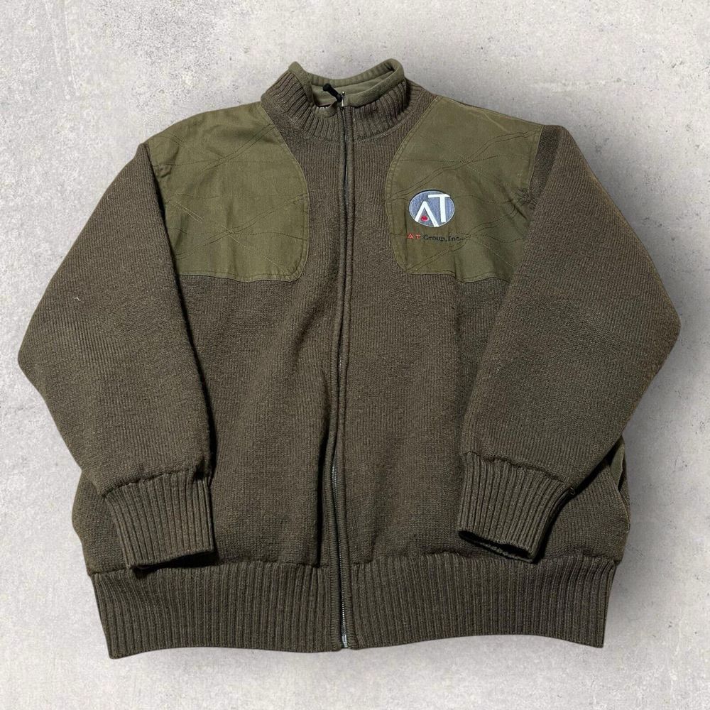 Vintage Orvis Military Sweater Mens‎ Large Green Stretch Full Zip Wool Jacket
